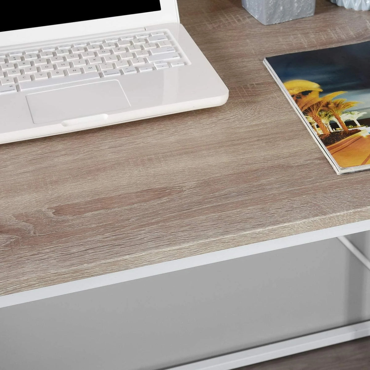47.2 Inch Light Brown and White Computer Desk with Metal Frame W846