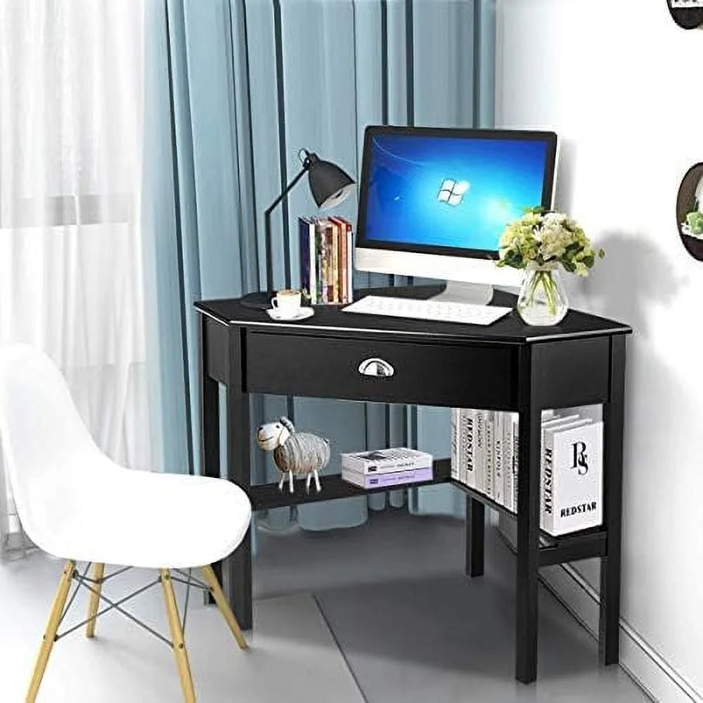 Grey Corner Desk with Drawer and Shelves W362933