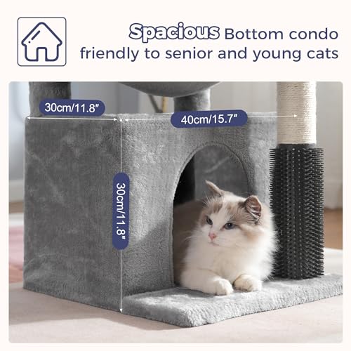 32 Inches Gray Cat Tree with Hammock and Scratching Post N431454