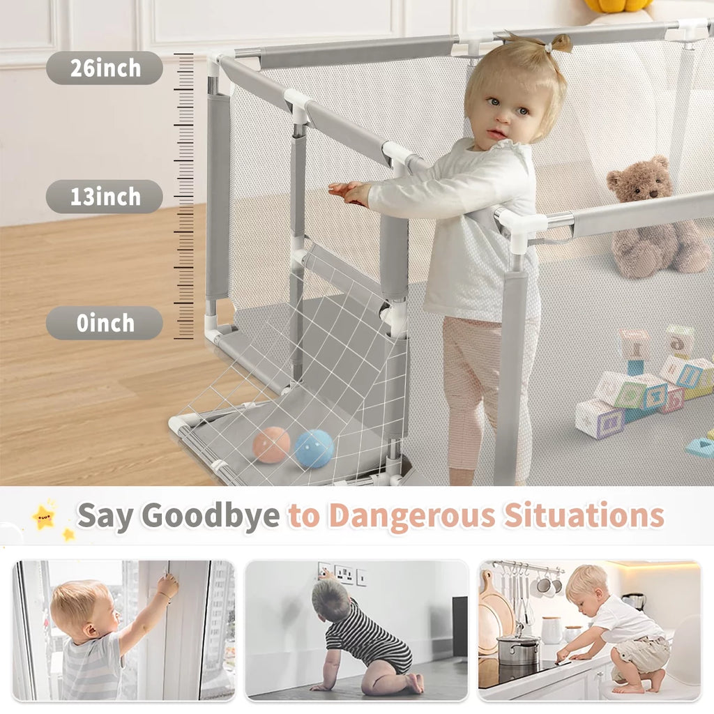 71 Inch Extra Large Baby Playpen with Basketball Hoop and Mesh E38103