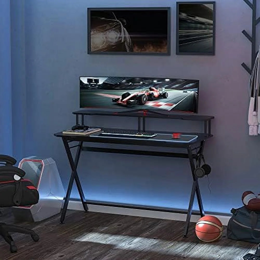 55 Inch Black Gaming Desk with Monitor Stand C83969