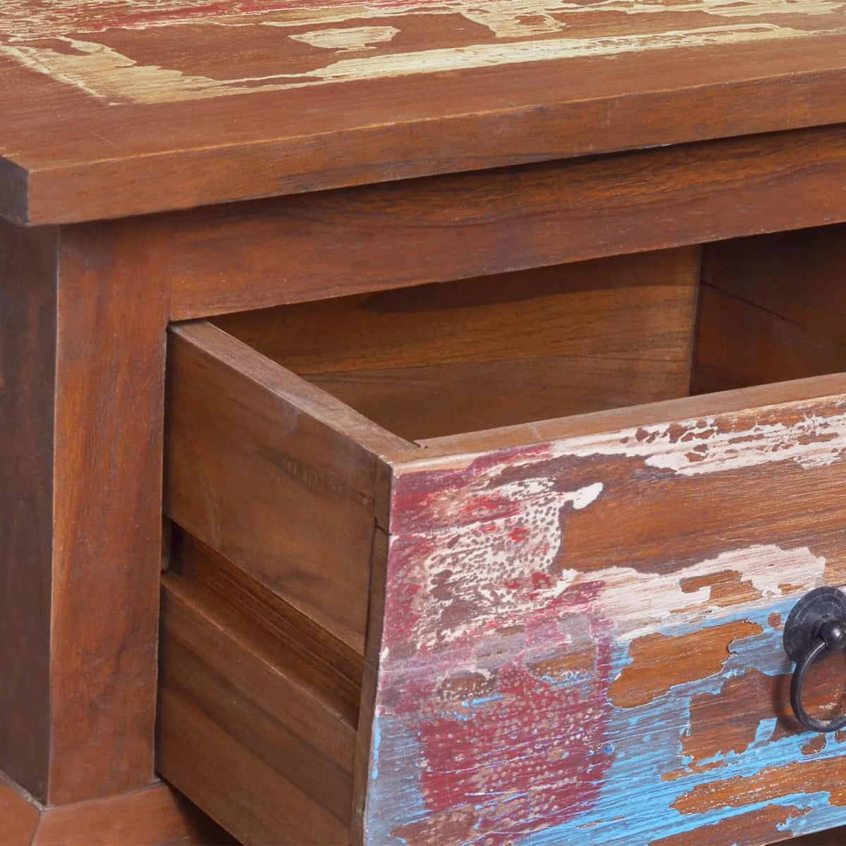 Reclaimed Teak Wood Bedside Cabinet with Storage Drawer K56723