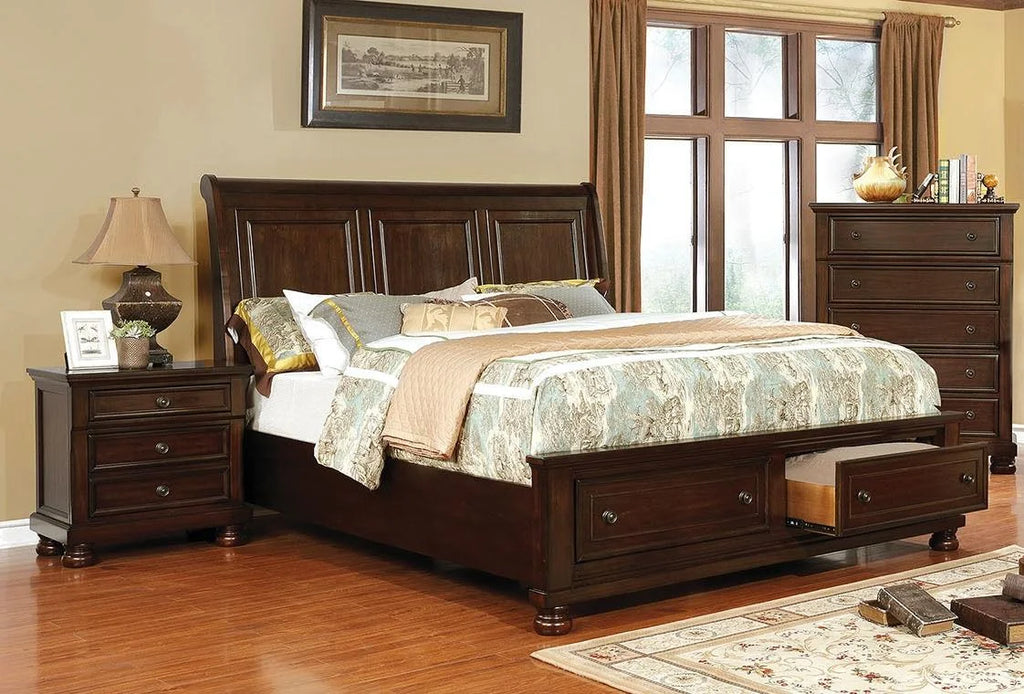 Brown Cherry Solid Wood 3pcs Bedroom Set G978969