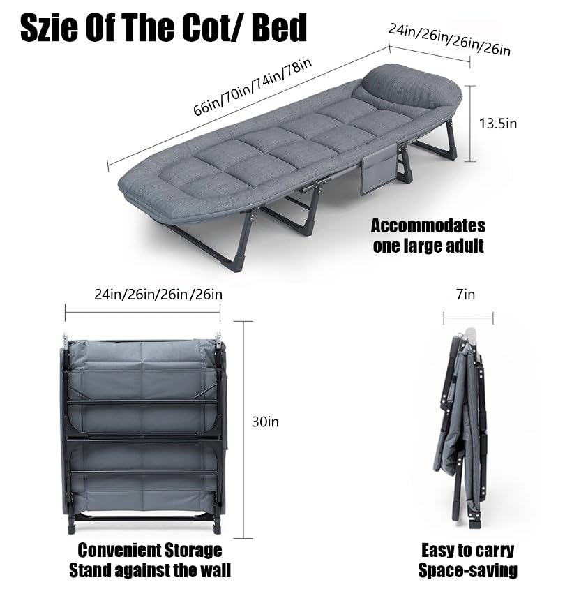 Portable Folding Camping Cot with Pillow Adjustable Backrest Z936668