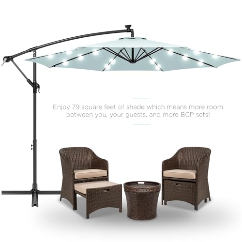 10ft Solar LED Offset Hanging Patio Umbrella with Easy Tilt Adjustment, Polyester Shade, 8 Ribs - Black T99472