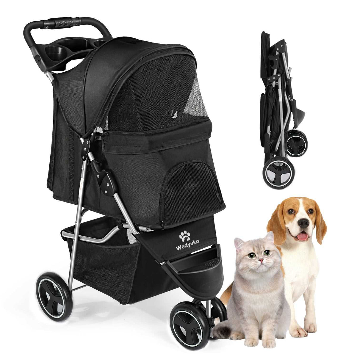 Foldable 4 Wheels Pet Stroller with Cup Holder B964