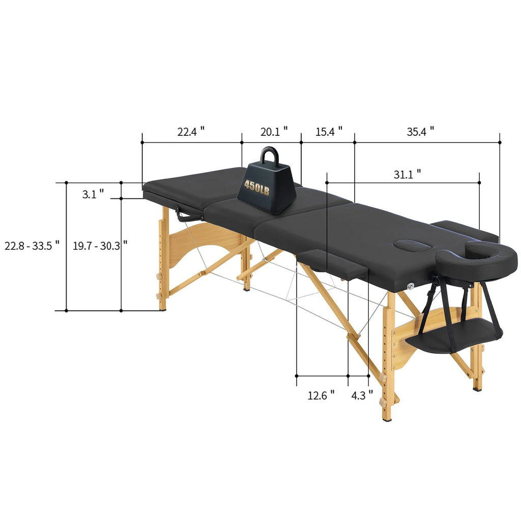 Portable 3 Folding Black Massage Table with Carry Case M7906