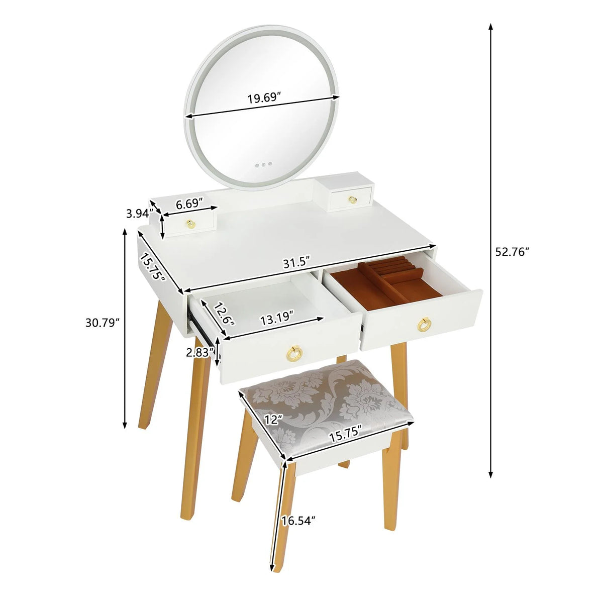 White Vanity Set with Touch Screen Mirror and 4 Sliding Drawers J950687