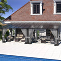 10x24FT Hardtop Wall Mounted Gazebo with Metal Frame and Curtains, Grey P4580