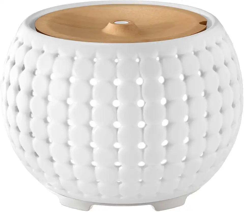 White Ceramic & Wood 200mL Ultrasonic Aroma Diffuser X1618