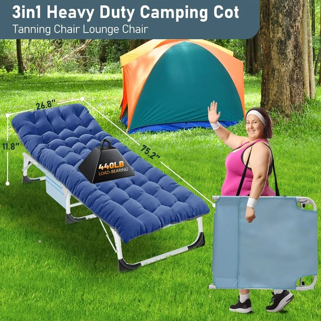 Adjustable 5-Position Folding Chaise Lounge Chair with Mattress and Pillow E365472