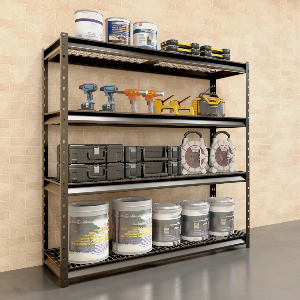 4-Tier Black Metal Heavy Duty Adjustable Shelving Unit C37633