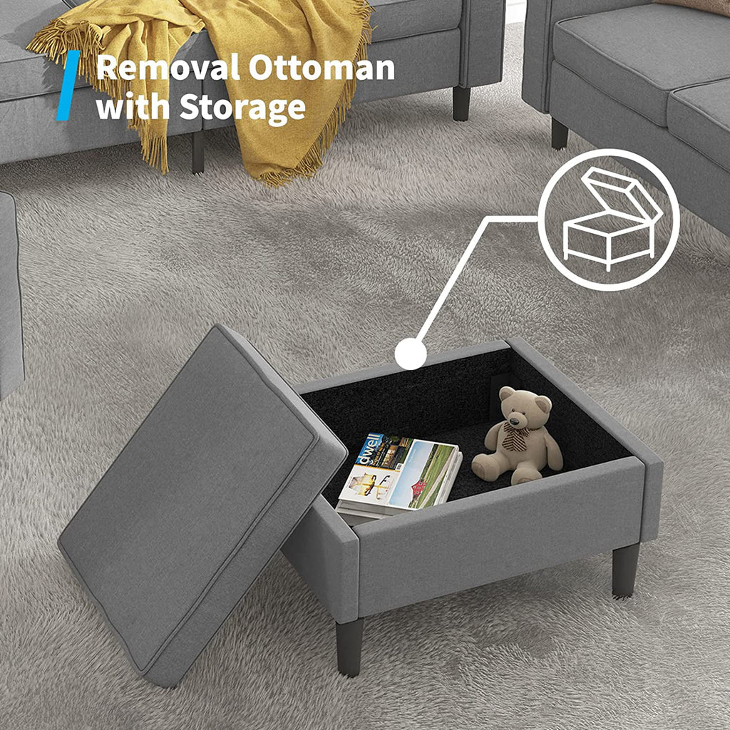 Light Gray Convertible Sectional Sofa with Storage Ottoman D163