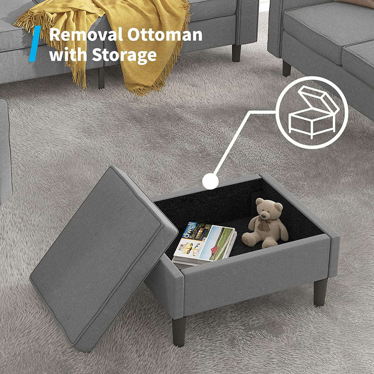 Light Gray Convertible Sectional Sofa with Storage Ottoman D163