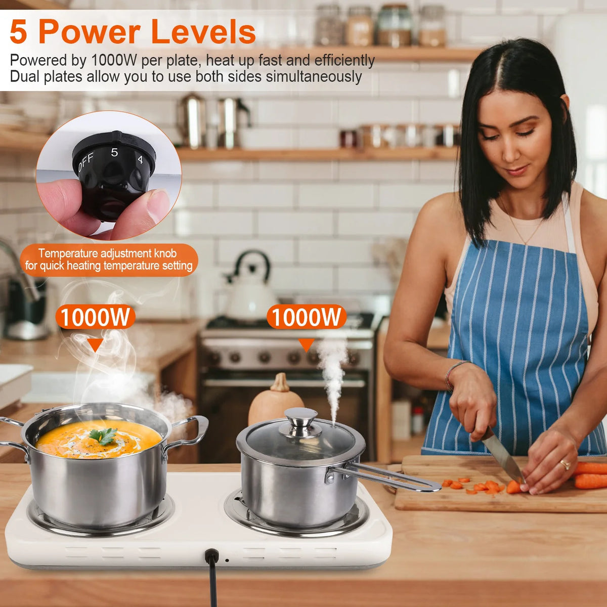2000W Portable Electric Double Burner White H748626