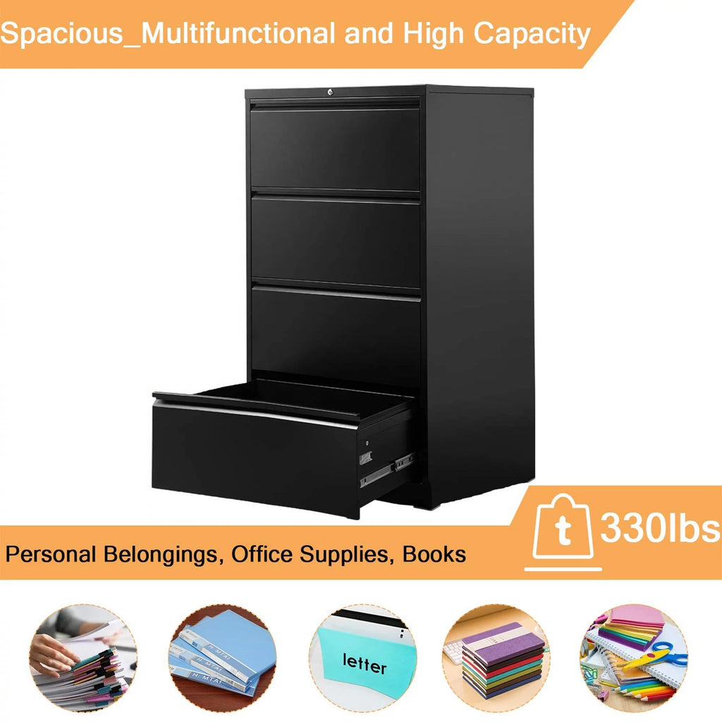 4 Drawer Black File Cabinet with Lock I5138