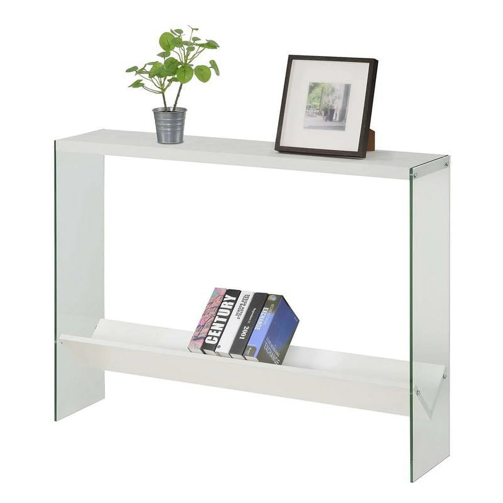 White Wood Console Table with Shelf E6815