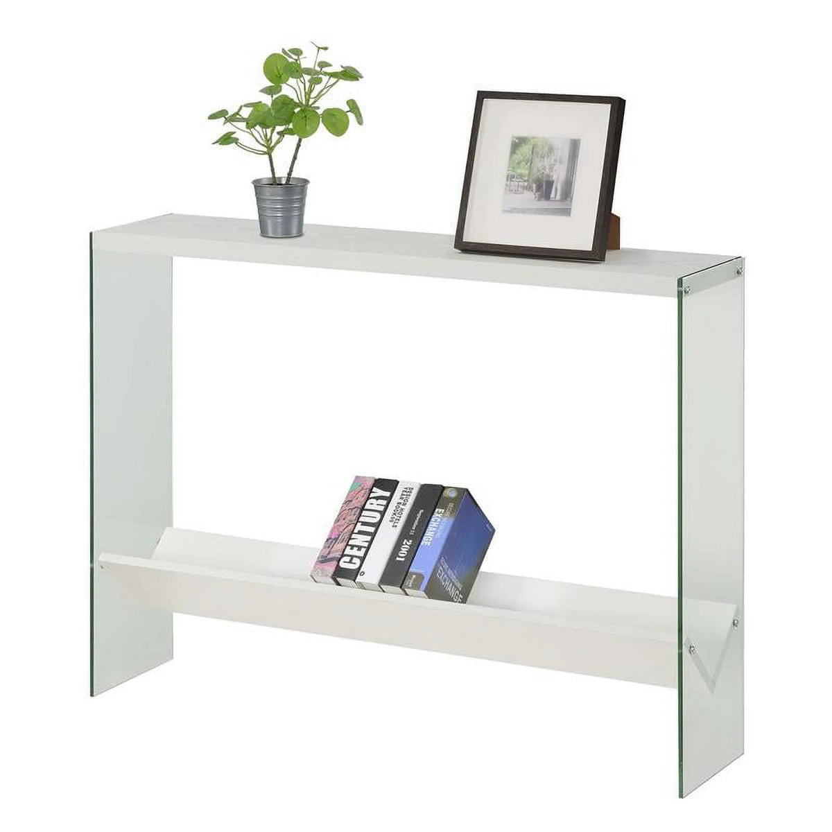 White Wood Console Table with Shelf E6815