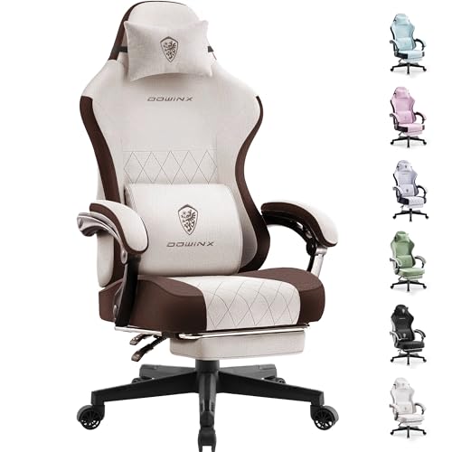 Beige Fabric Ergonomic Gaming Chair with Footrest X497087