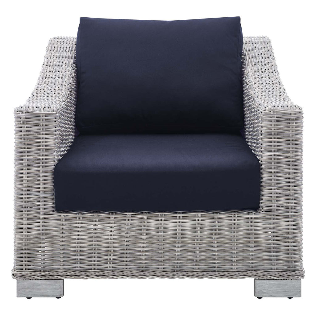 Light Gray Navy Wicker Rattan Outdoor Patio Armchair I897767