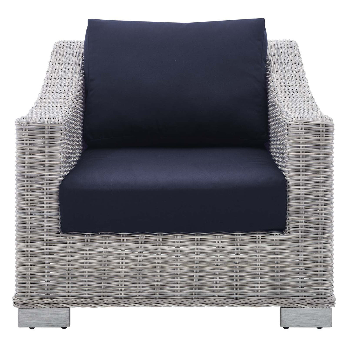 Light Gray Navy Wicker Rattan Outdoor Patio Armchair I897767