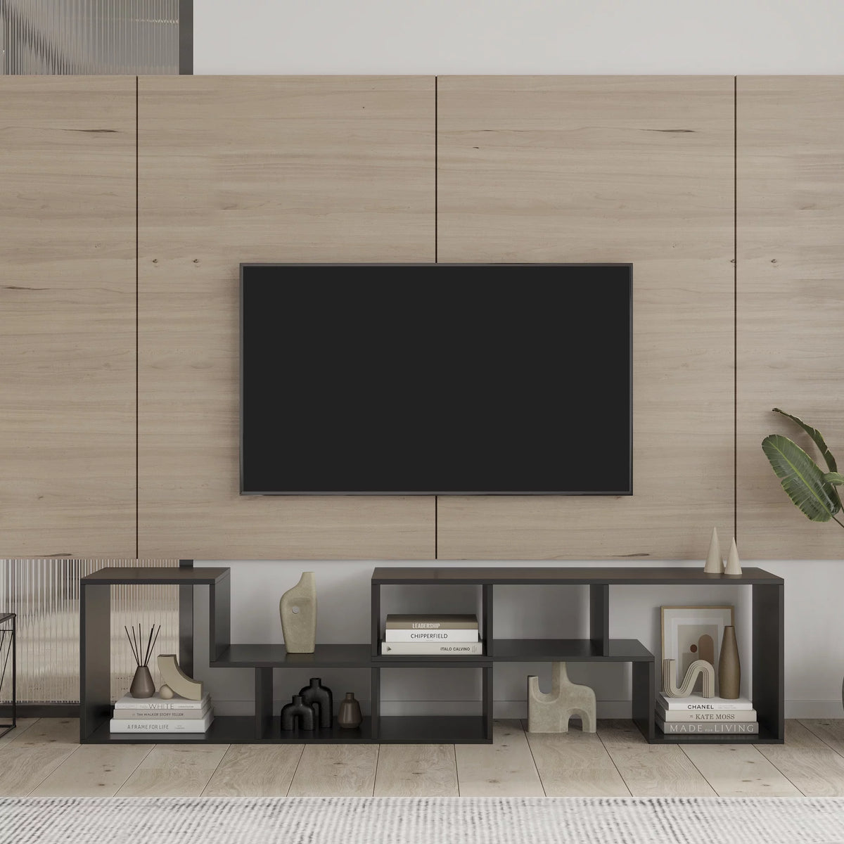 Black L Shape Wood TV Stand 41*17*12 Inch I31651
