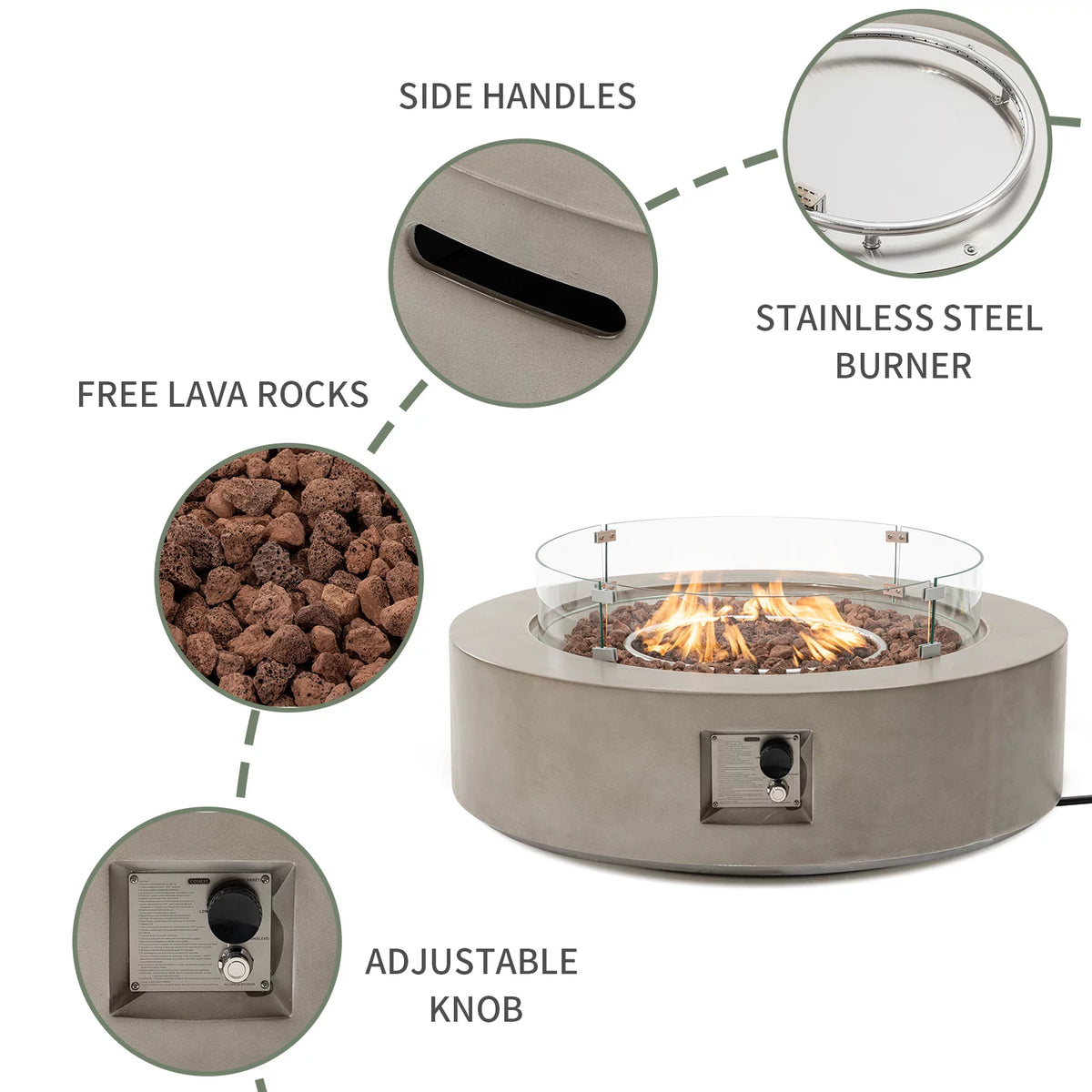 40.5 inch Round Grey Propane Fire Pit Table M7984