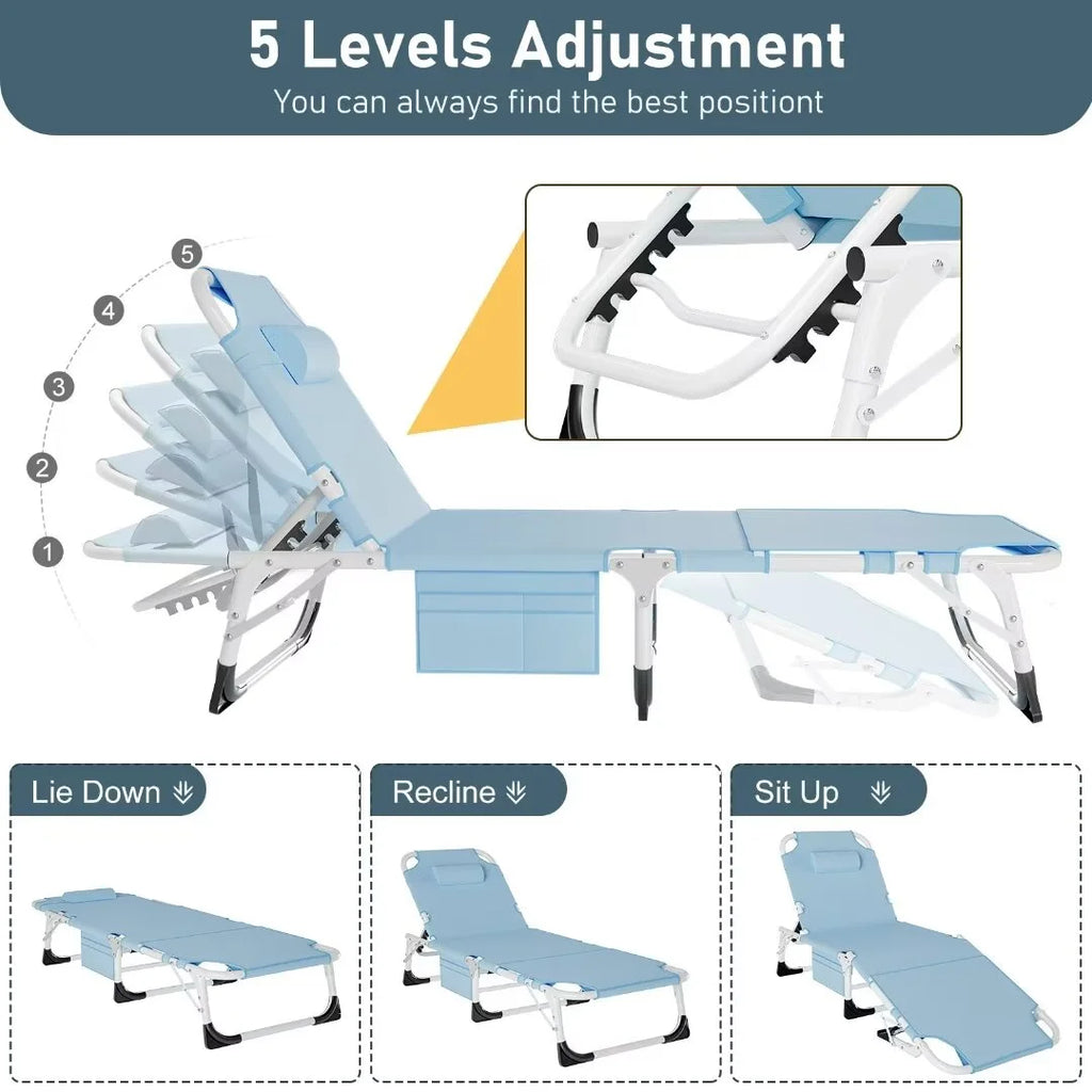 Adjustable 5-Position Folding Chaise Lounge Chair with Mattress and Pillow E365472