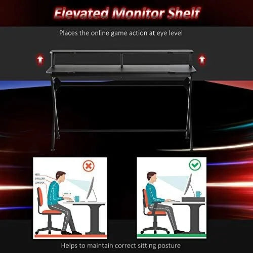 55 Inch Black Gaming Desk with Monitor Stand C83969