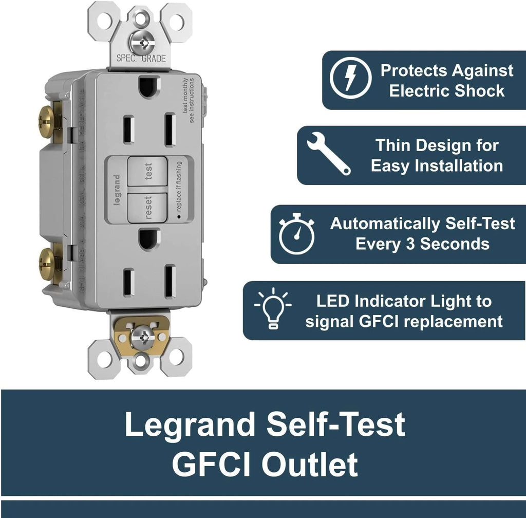 Gray 15 Amp 125 Volt Self-Test GFCI Outlet V80869