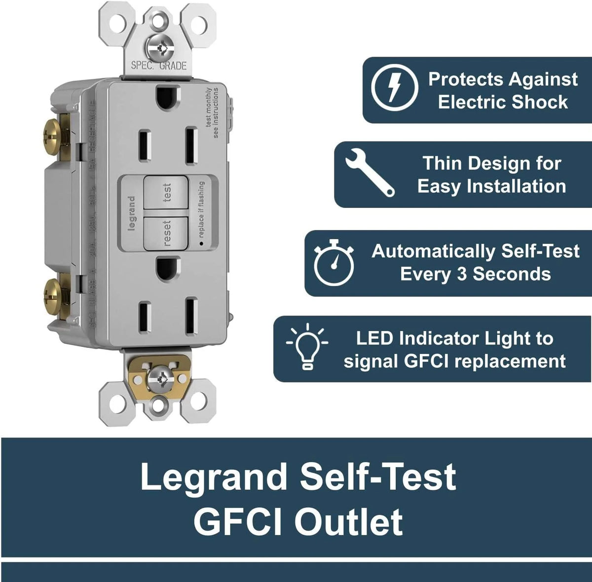 Gray 15 Amp 125 Volt Self-Test GFCI Outlet V80869