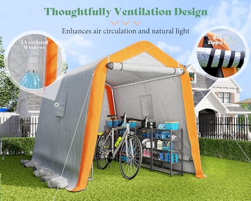 10.5x12x8 FT Heavy Duty Portable Shed Storage Shelter with 4 Waterproof Windows & Roll-up Zipper Door, Grey D11582