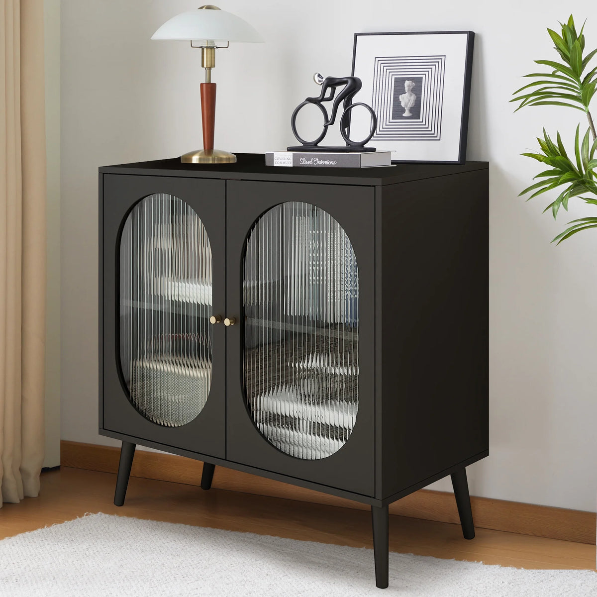 Black Sideboard and Buffets with 2 Doors and Adjustable Shelves U78885
