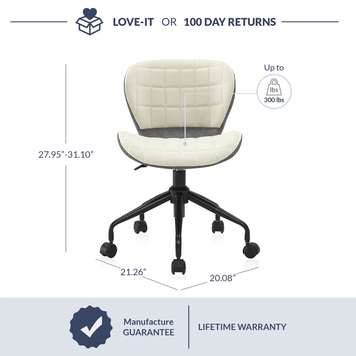 Upholstered Linen Desk Chair with Swivel Wheels H5743