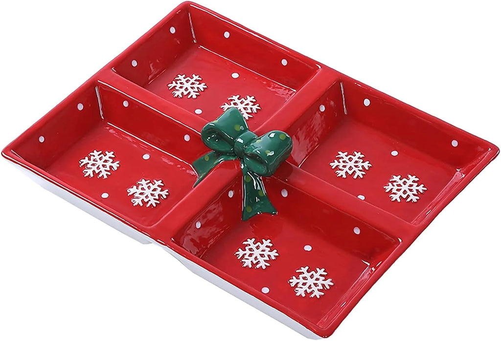 Red Snowflake Ceramic 4-Section Server R84786