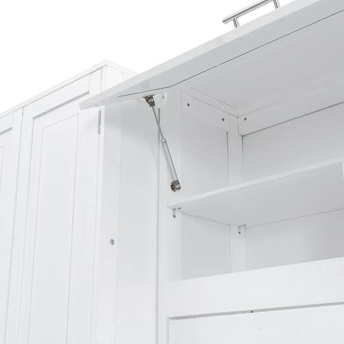 Queen Size Murphy Bed with Desk and Storage Drawers White Y389112