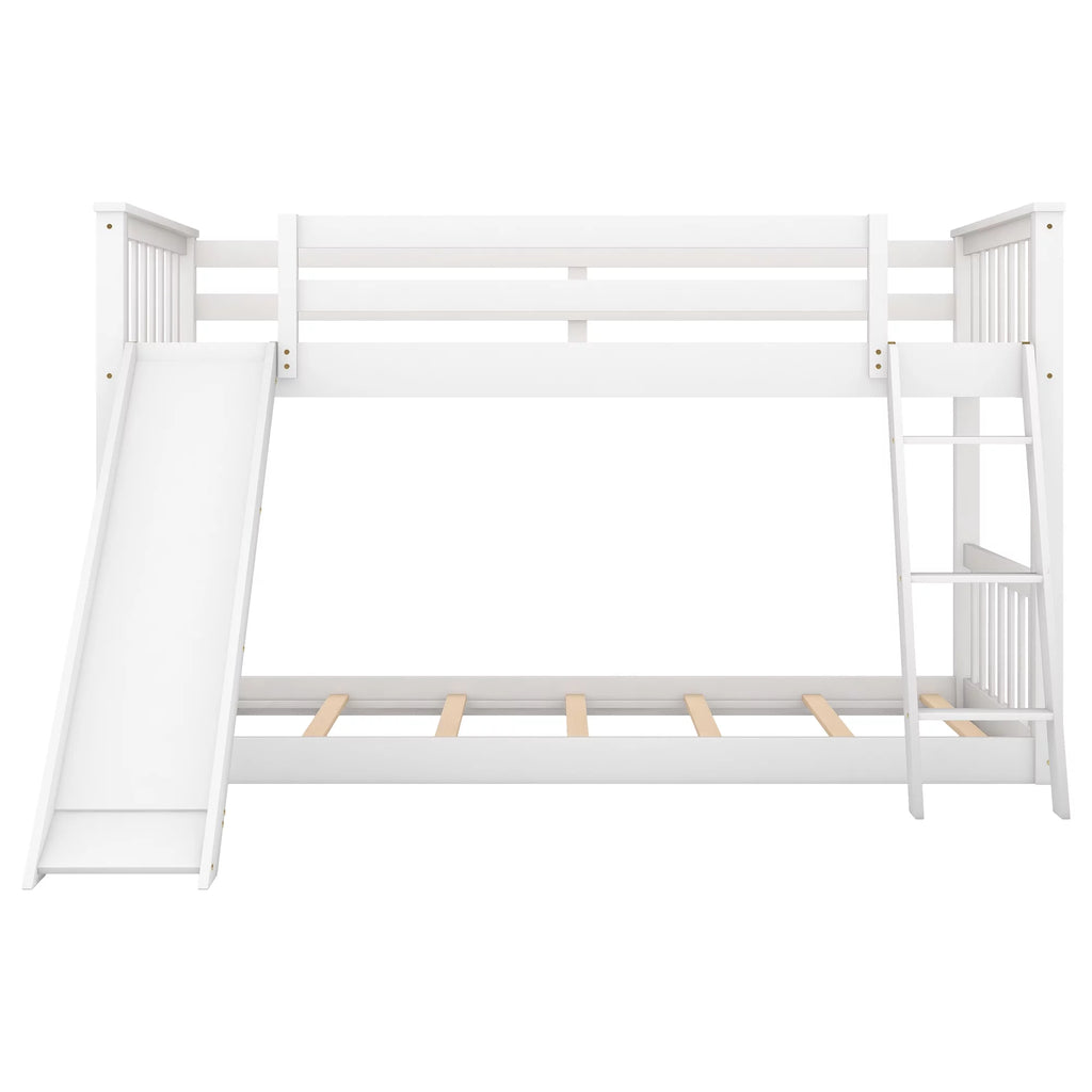 Twin over Twin Solid Wood Bunk Bed with Slide and Ladder F88336