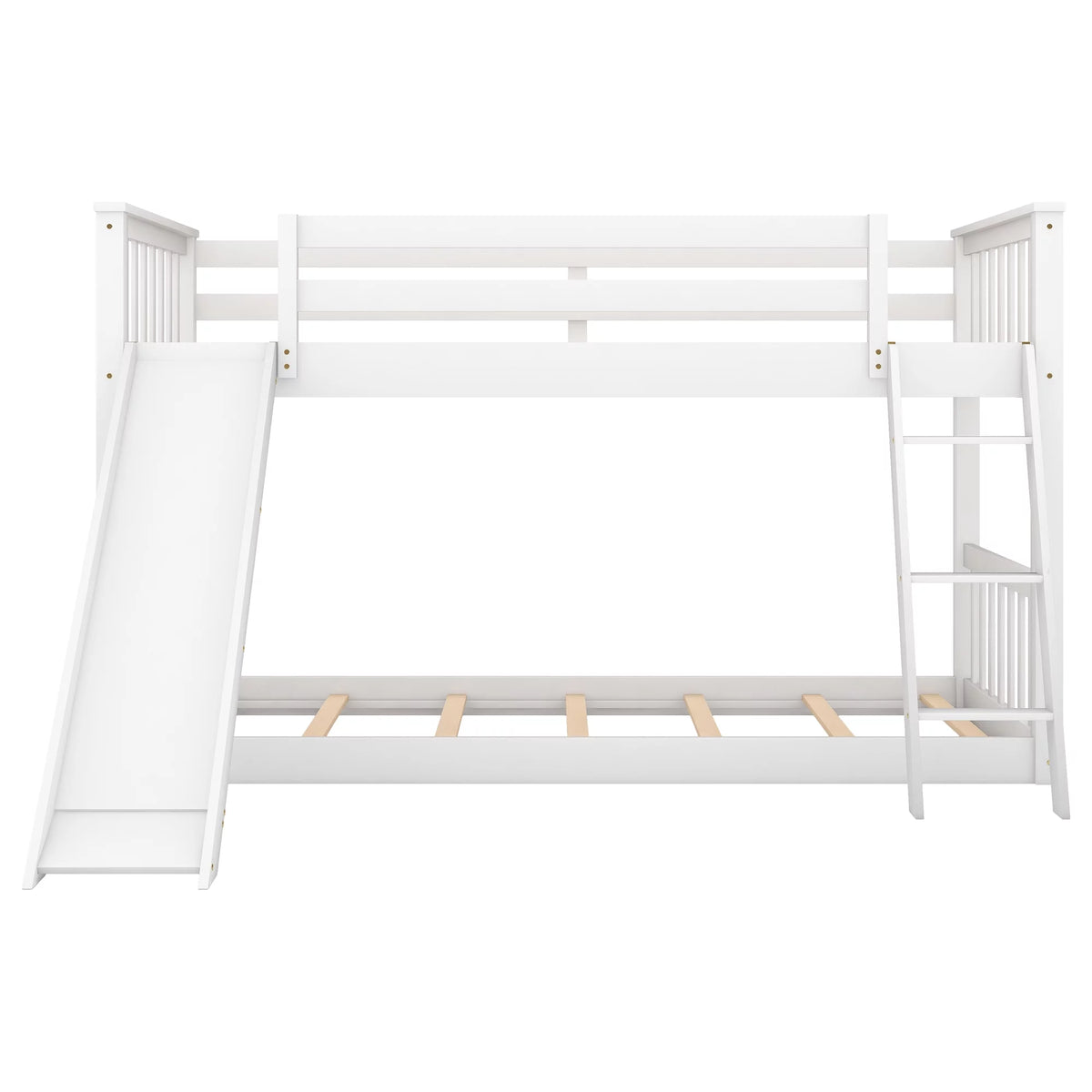 Twin over Twin Solid Wood Bunk Bed with Slide and Ladder F88336