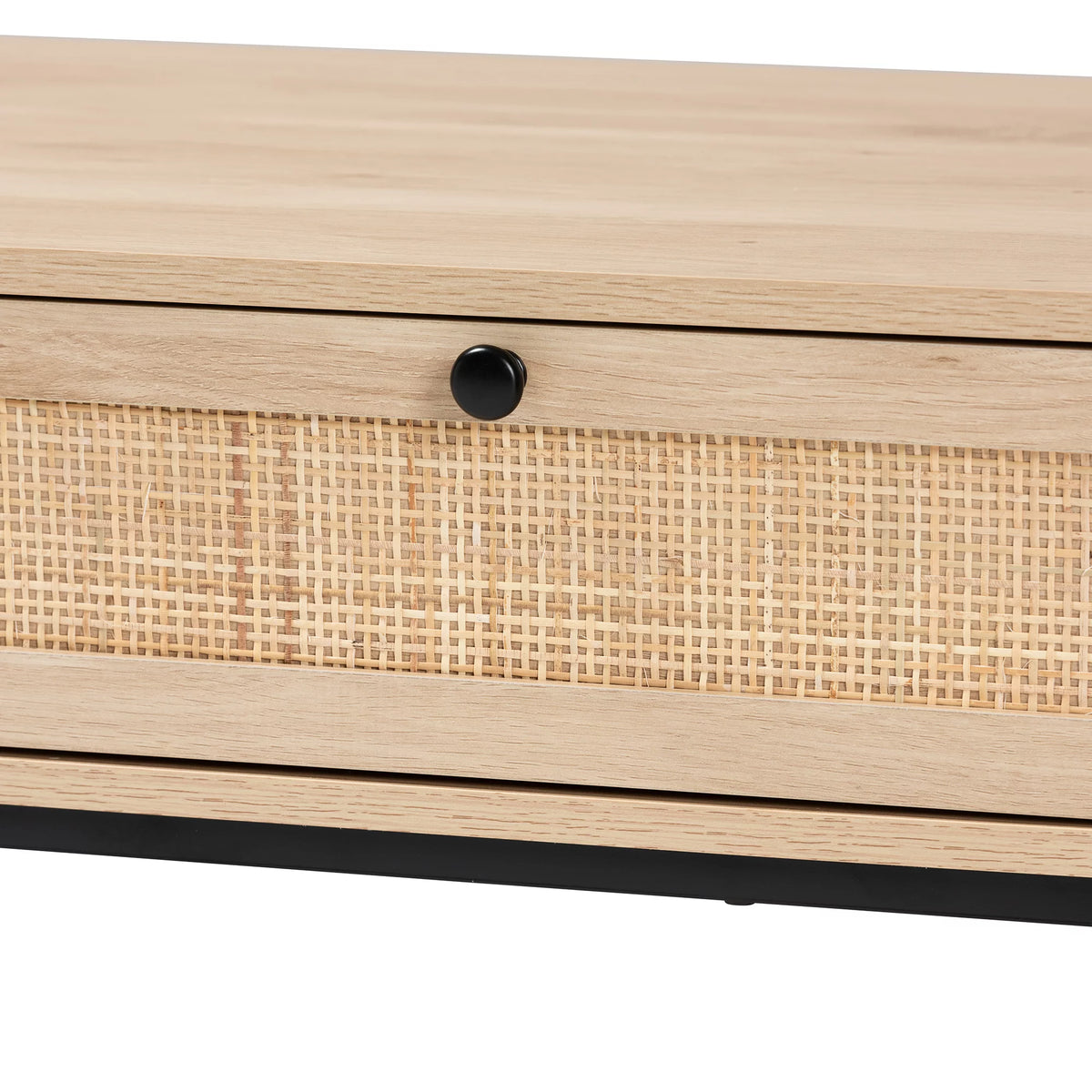 Natural Brown Wood and Rattan 2-Drawer Coffee Table G166