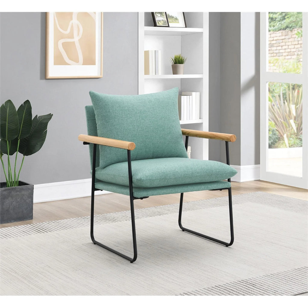 Sage Green Fabric Armchair with Black Sled Base Q38576