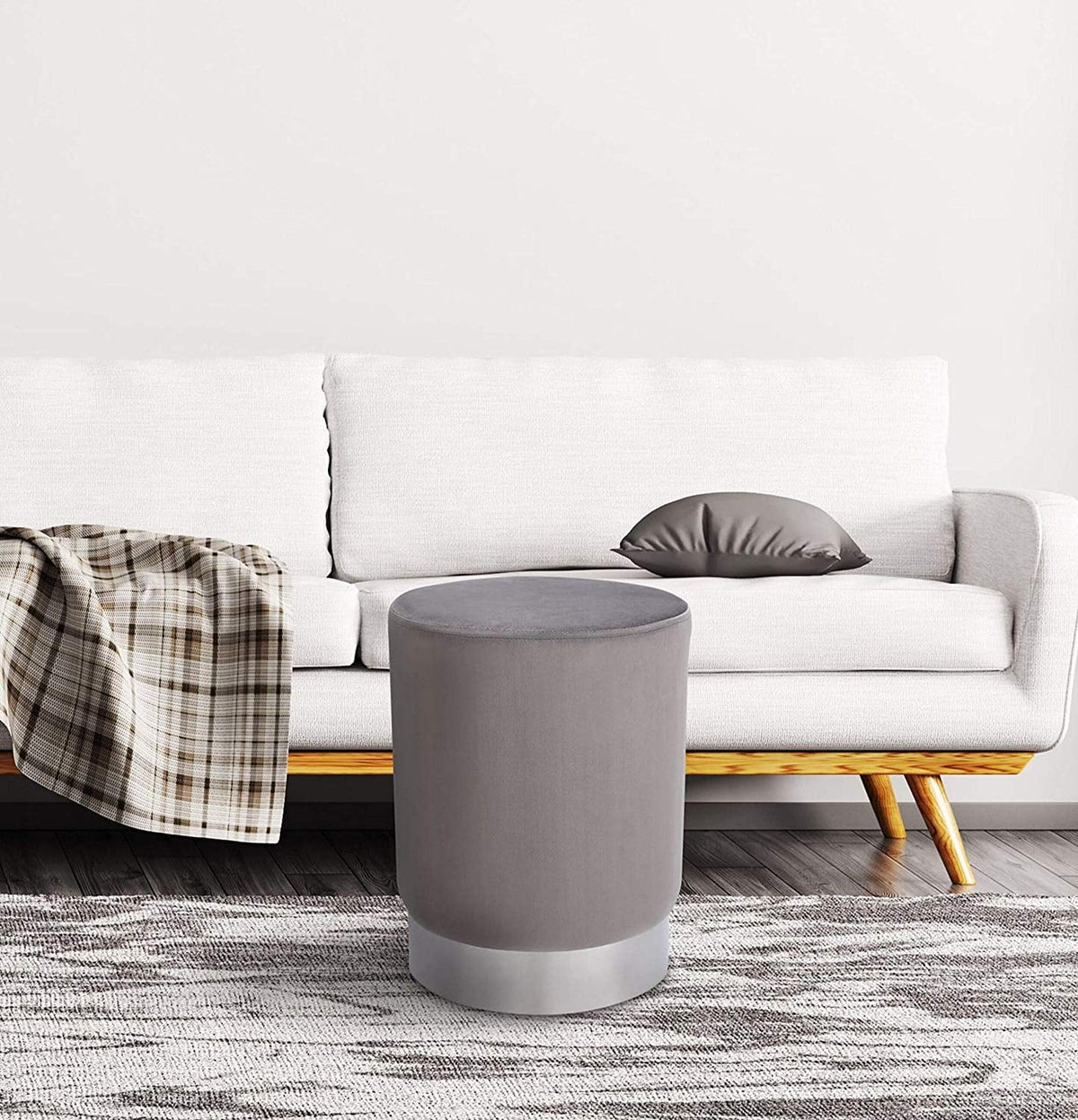 Round Velvet Ottoman Foot Stool U934550