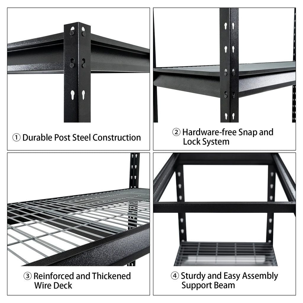 4-Tier Black Metal Heavy Duty Adjustable Shelving Unit C37633