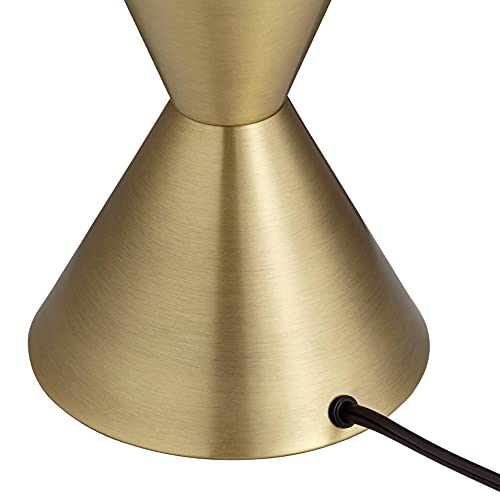 28" Tall Brass Metal Table Lamp with White Drum Shade E3019