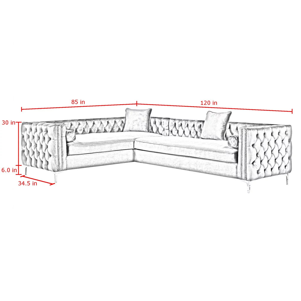 Grey Velvet Corner Sectional Sofa A502886