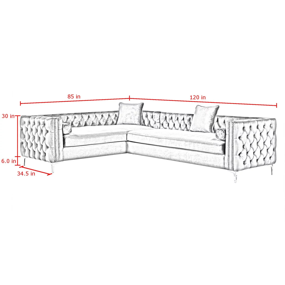 Grey Velvet Corner Sectional Sofa A502886