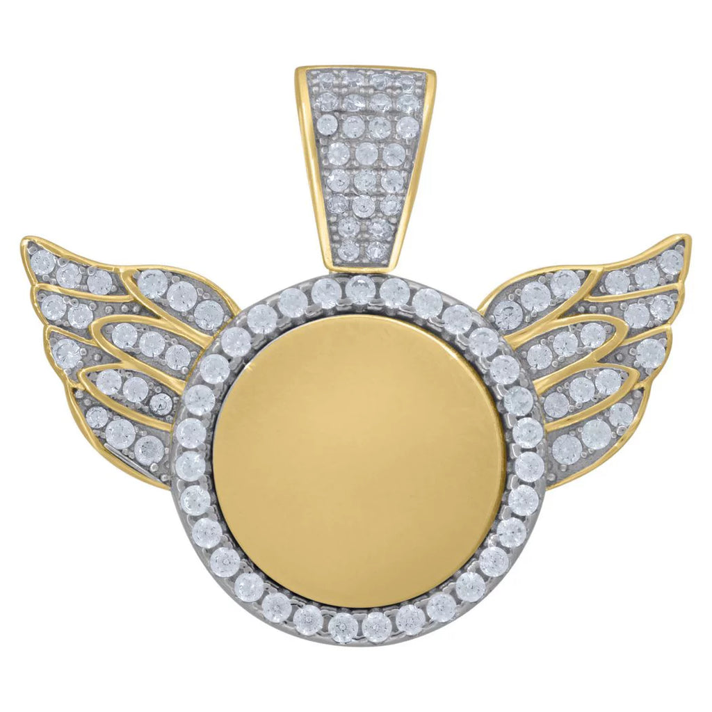 Sterling Silver Yellow Tone Unisex CZ Angel Wings Pendant Necklace S9266
