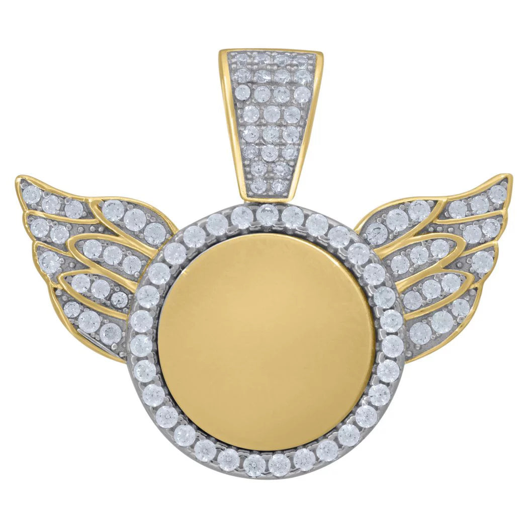 Sterling Silver Yellow Tone Unisex CZ Angel Wings Pendant Necklace S9266