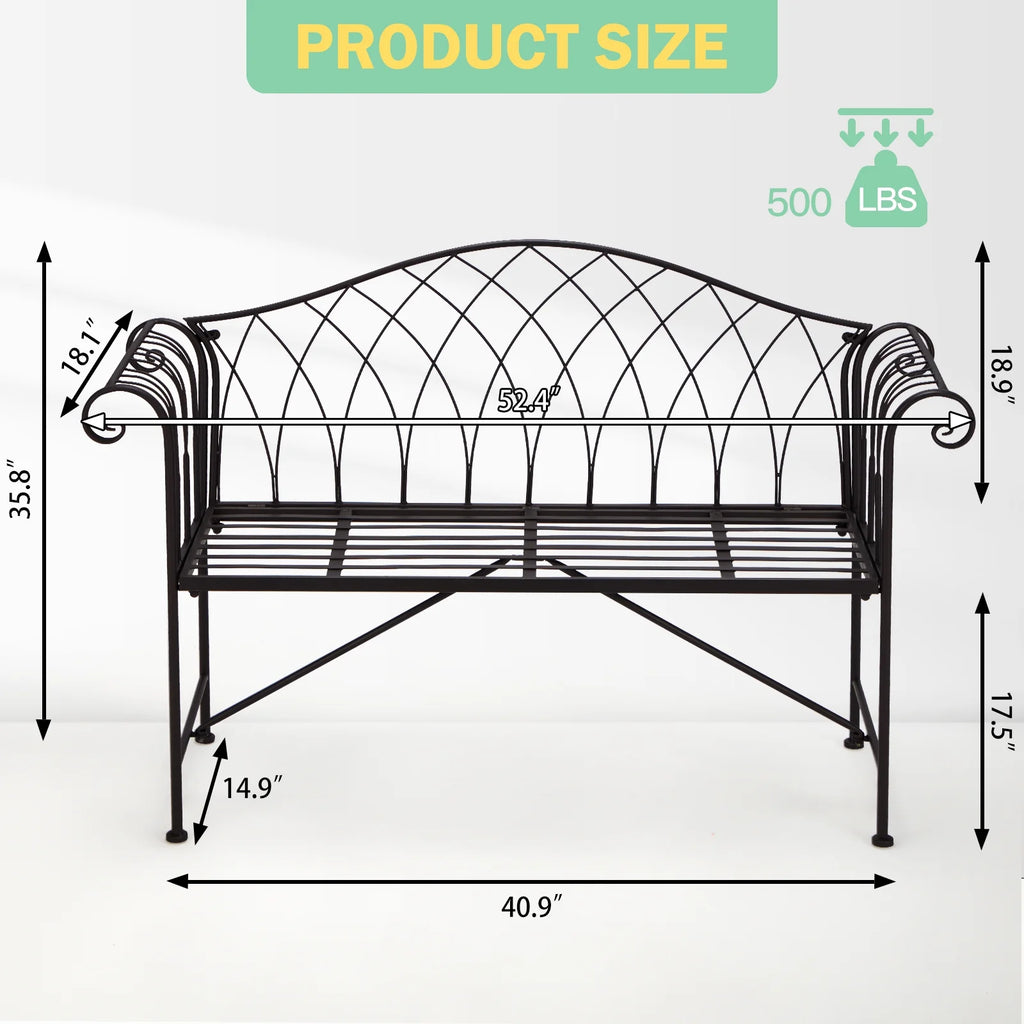 Black Metal Outdoor Bench with Armrests D571816