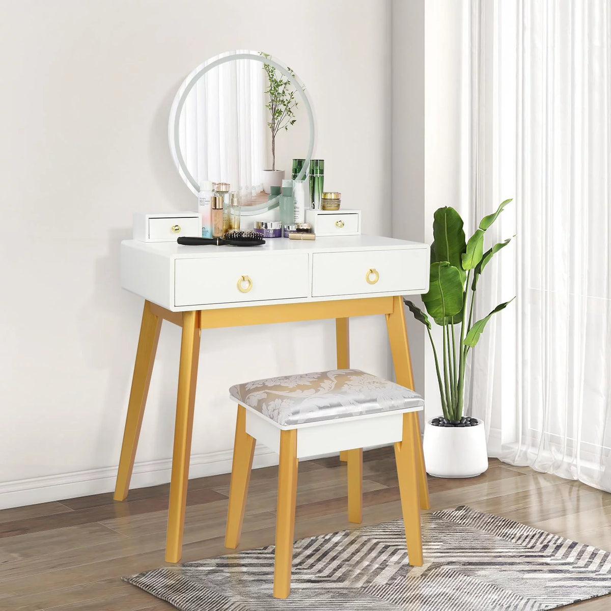 White Vanity Set with Touch Screen Mirror and 4 Sliding Drawers J950687