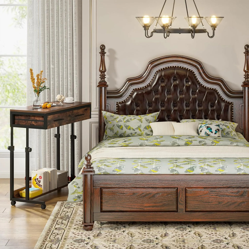 Adjustable Side Table with Drawers & Wheels R652063